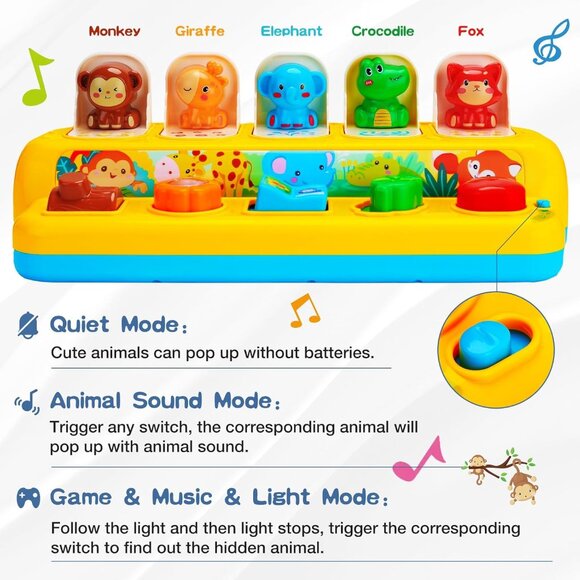 Interactive Pop up Animal Bouncing Box with Light Music Educational Baby Toy - Picture 6 of 7